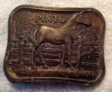 Vintage Belt Buckle PINTO Horse Pony heavy solid hand peened embossed metal art