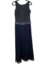J Kara Navy Iridescent Beaded Evening Dress Gown Size 6 Sleeveless Mother Bride