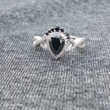 1.50 CT Pear Cut Black Onyx Bridal Wedding Ring In Genuine 925 Sterling Silver