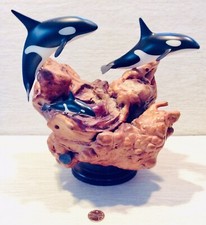 John Perry, Studio Art, Pellucida And Burl Wood Sculpture, Family Orca Whale.