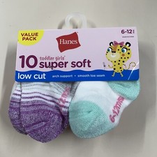 Hanes Toddler Girls' 10-Pack Super Soft Low Cut Socks Size 6-12 Months