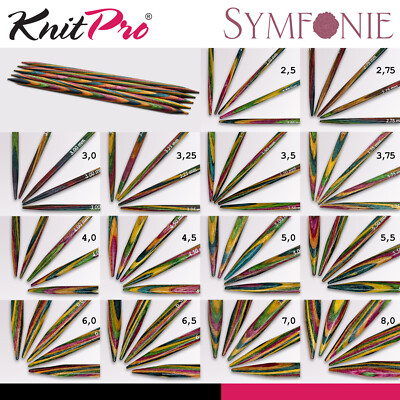 KnitPro Symfonie Sockenstricknadeln 20 cm Nadelspiel Birkenholz leicht 14 Größen