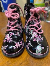 Toddler"The Children Place"ankle lace up boots pink black floral Size 7. P.O.