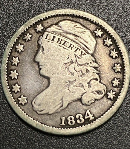 Moneda de diez centavos de plata busto tapado ultra rara de 1834 grande de 4 moneda de curso legal $1  - Imagen 7 de 10