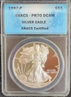1997-P 1 OZ. SILVER AMERICAN EAGLE *ANACS PR70 DCAM* BLUE LABEL