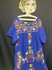 Vtg Mexican Oaxacan XL Dress 70's Embroidered Festival Boho Mexico FLAWS AS IS