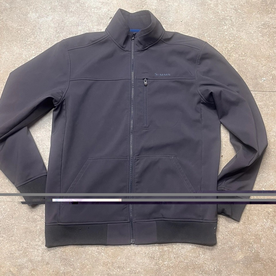 Simms Guide Series Fishing Jacket Men Large Gray Fleece Lined Softshell ...