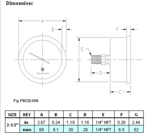 2-1/2" Oil Filled Pressure Gauge, SS Case, 1/4" NPT, Back Mount -30HG/60PSI - Picture 5 of 5