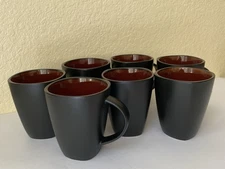 Set of 6 Gibson ELITE Coffee Mugs 12 oz Ceramic Burgundy Interior Matte Black