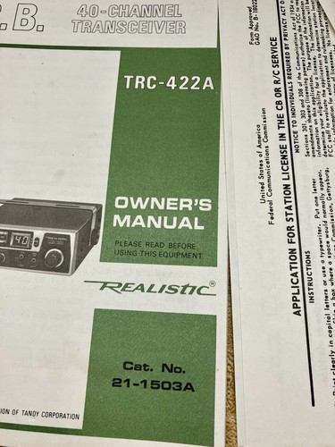 Realistic TRC-442A CB 40 Radio, Vintage, One Owner, Manual, Bracket - Zdjęcie 11 z 13