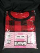 Just Love Women's Thermal 2pcs Underwear Pajamas Set Buffalo Plaid Red Sz.L NEW