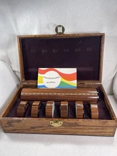 Vtg Peach Reynolds 1984 Kaleidoscope Walnut Veneer Inlay Set 6 Diff. Object Cell