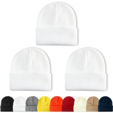 NPQQUAN 3 Packs Unisex Beanie Hats for Men Women One Size, White white white