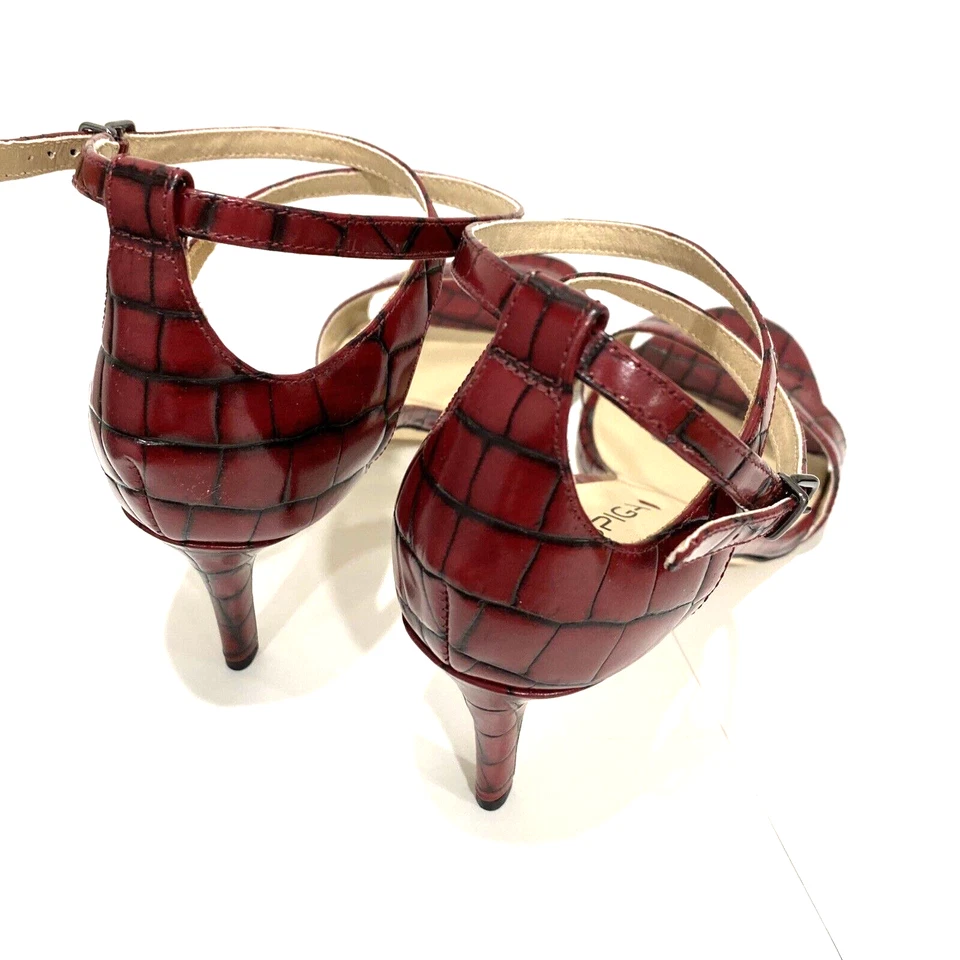 Via Spiga Sandalias Rojo Oscuro Tirantes Tacones Altos Elegante Sin usar, en Caja Croc EE. UU. 8,5M Clásicos Foto 3 de 4