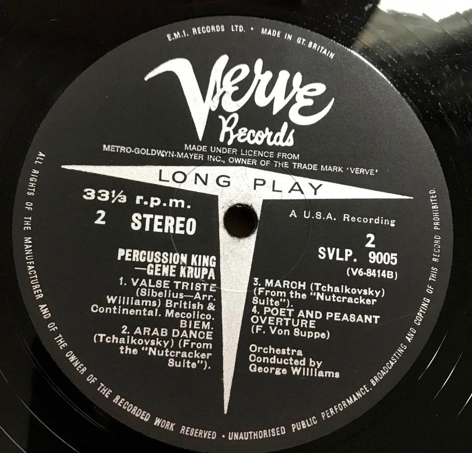 Gene Krupa ‎– Percussion King Vinyl LP Album 1962 Verve Jazz - Image 3 of 4