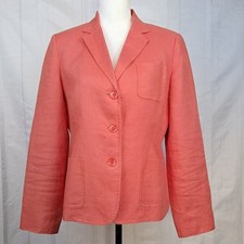 TALBOTS 8 Irish Linen 3-Button Blazer Coral Orange Tailored Preppy Coastal