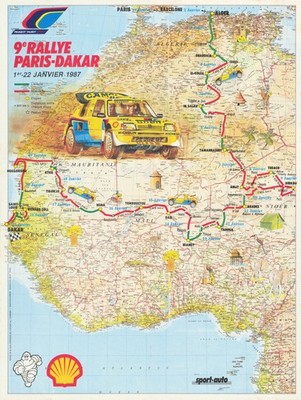 Sport-Auto 9e Rallye Paris-Dakar Peugeot Talbot 56 x 42 cm Plakat Streckenkarte 1987
