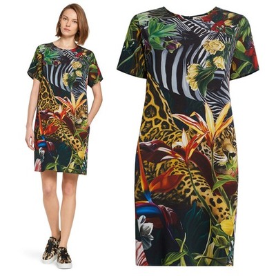 ROBERTO CAVALLI DRESS PARADISE FOUND PRINT SHORT SLEEVE $1,095 sz IT 42 6 US