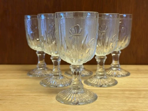 Jeannette Iris & Herringbone Cordial Goblets Set of 6 Depression Glass
