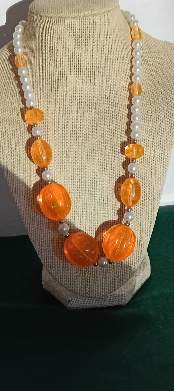 Orange Chunky Statement Necklace Featuring Transl… - image 1