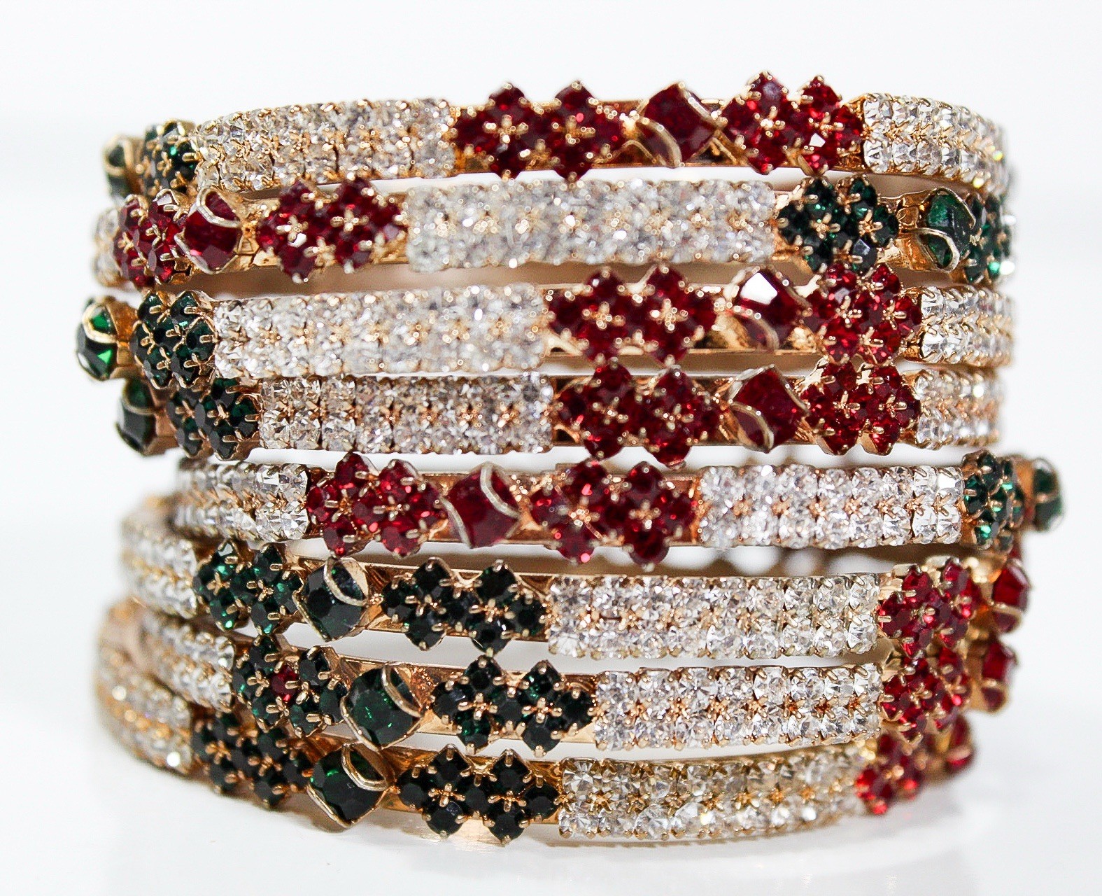 8 Stackable Gold Plated Multicolor Rhinestone Lad… - image 4