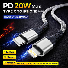Heavy Duty Braided PD Fast Charger Lead USB C to iPhone Cable 14 13 12 11 X 8 7
