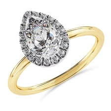IGI 1.35 Ct Pear Cut Lab Grown Diamond Halo Engagement Ring in 14K Yellow Gold