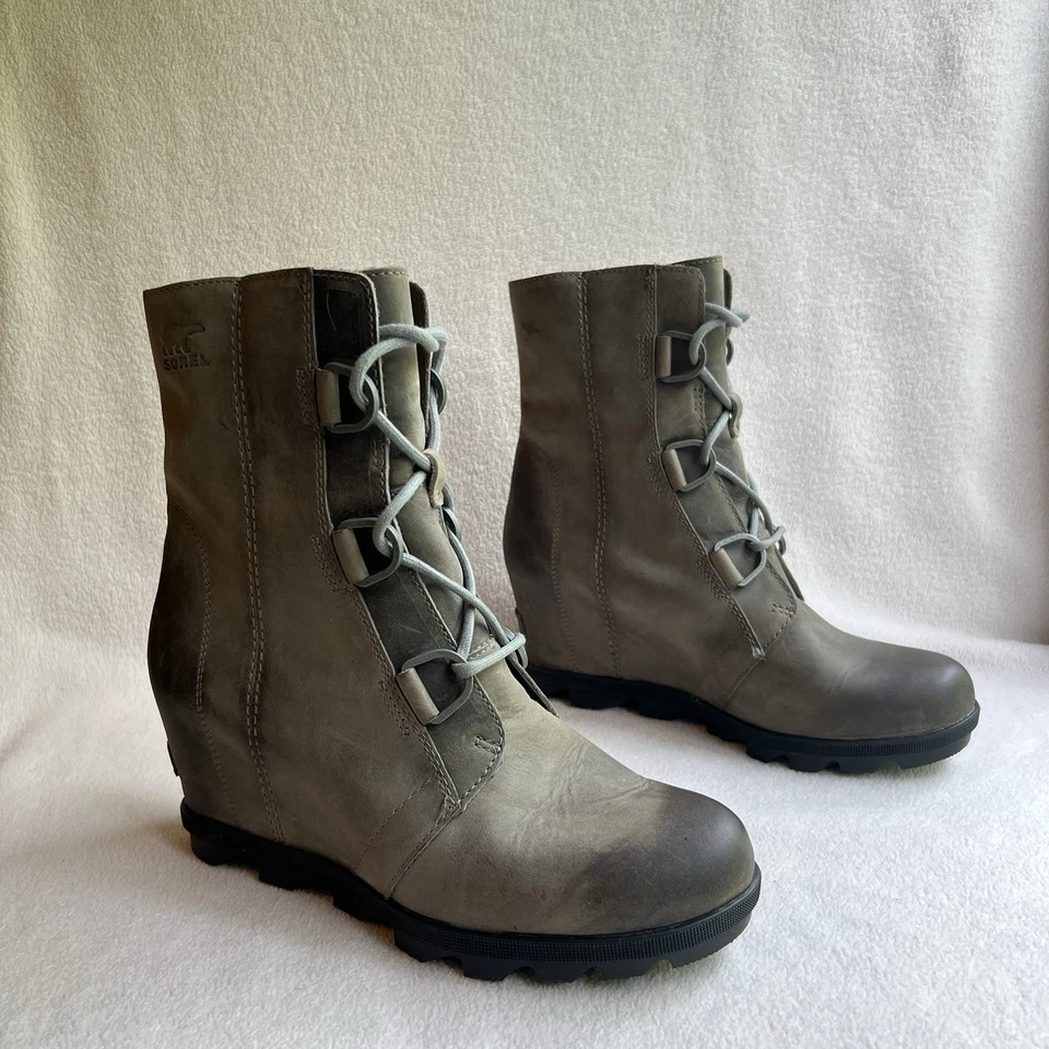 Sorel Botas al Tobillo de Cuero Impermeables con Cordones Cuña Juana del Ártico Gris Talla 9 Foto 2 de 4