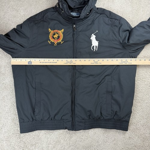POLO Ralph Lauren St. Moritz Big Pony Logo Hooded Jacket Black Y2K Men's 2XL - Picture 7 of 9