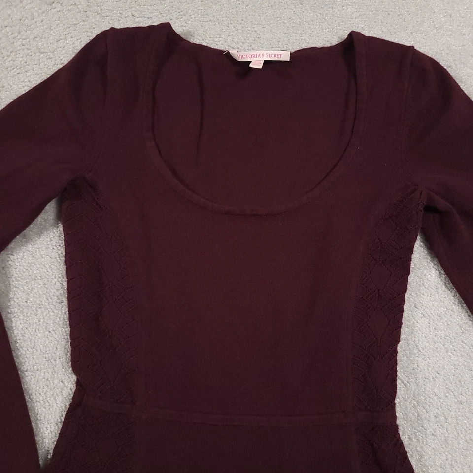 Vestido Victorias Secret Para Mujer XS Borgoña Manga Larga Ajuste Acampanado Tejido Detalle Encaje Foto 3 de 4