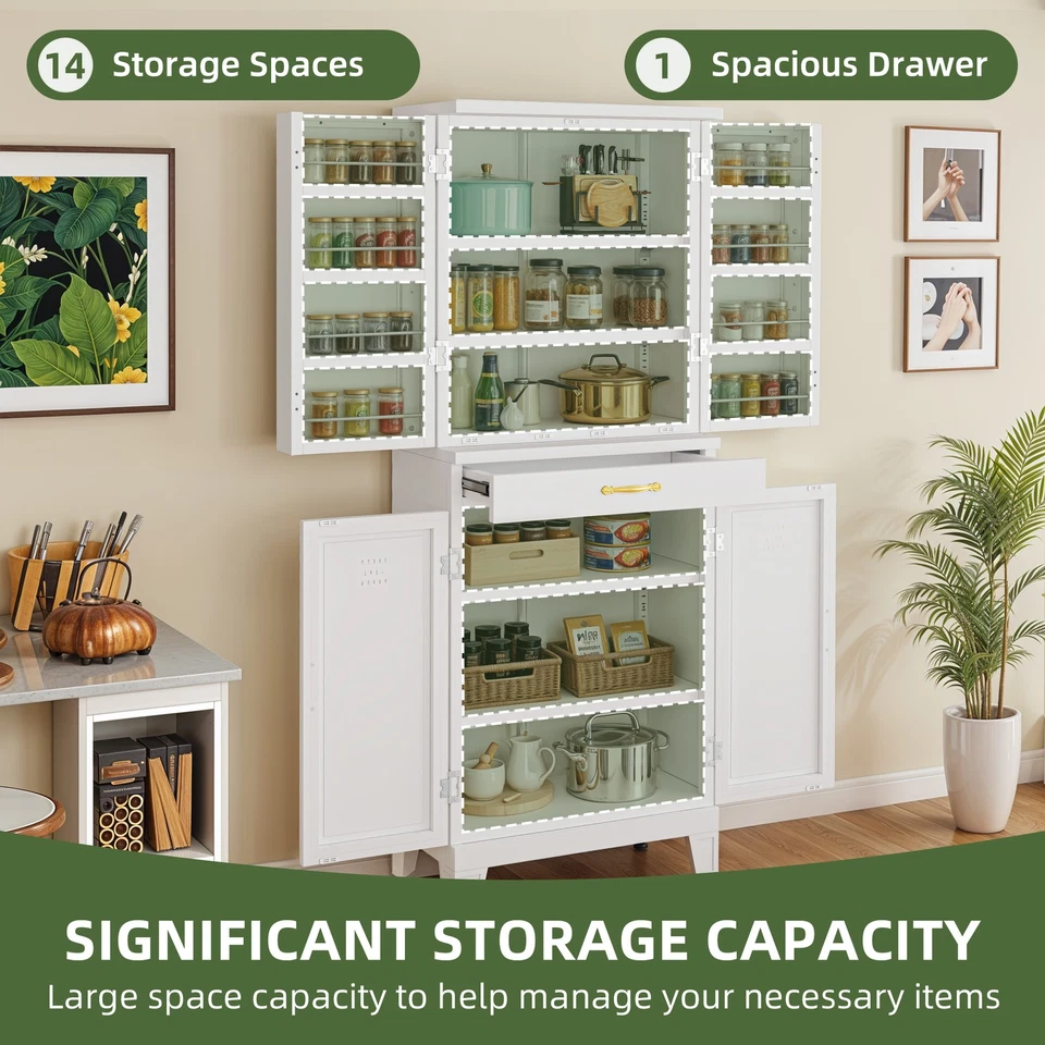 Organizador de gabinete de almacenamiento de despensa de cocina de metal de 71" con cajón de estante ajustable Foto 4 de 4