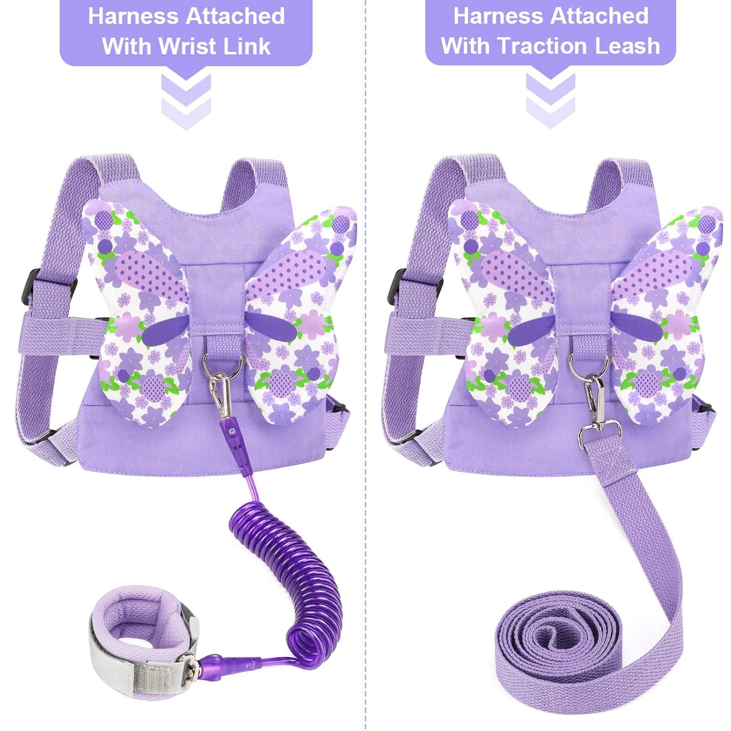Accmor Toddler Harness Leash + Anti Lost Wrist Link, Kids Butterfly Purple 