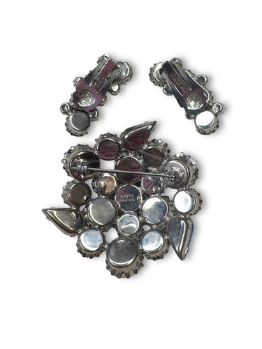 Karu Arke Signed Blue Crystal Brooch Earrings Set Selenium Glow - Picture 3 of 13