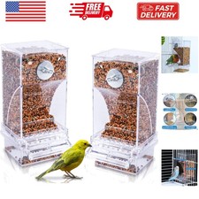No Mess Bird Cage Feeder 2Pack Automatic Parrot Seed Feeders with Perch Acryl...