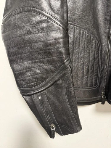 Bally Leather Jacket Mens 42 Black Made in Italy Moto Biker Zip Cuffs Lampo image 4