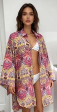 12 14 pink Paisley retro Swim beach Cover shirt summer cover up oversized groovy