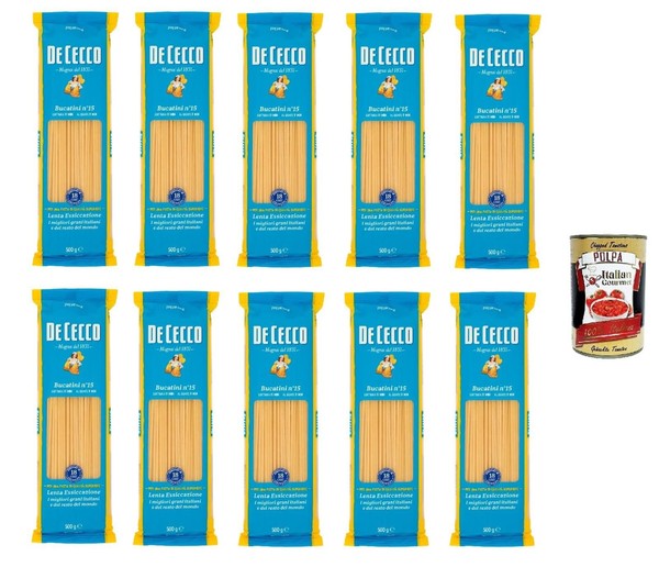 De Cecco Bucatini N.15 100% Italienisch Pasta Nudeln 10X 500G+Polpa 400G-image