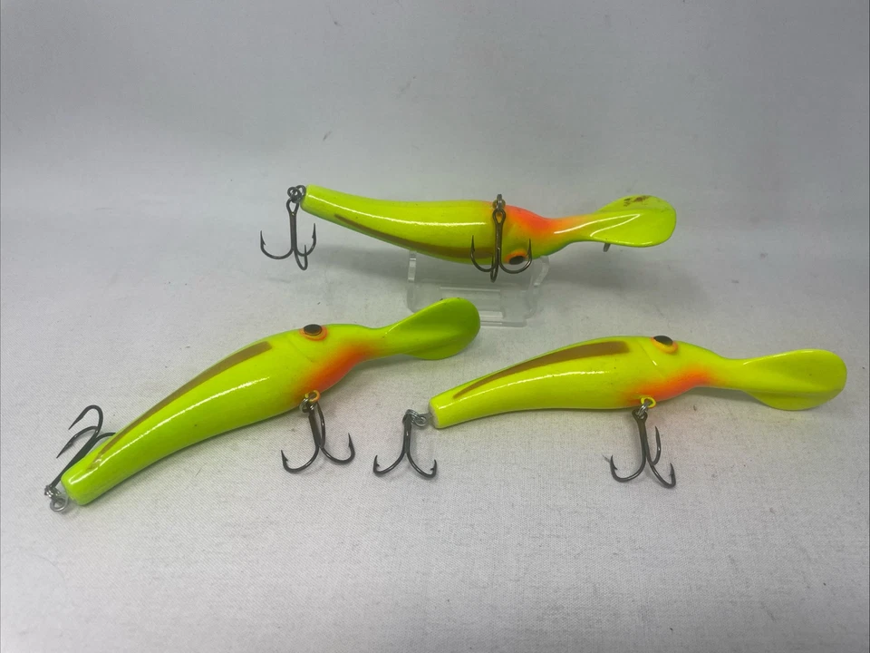 3 SEÑUELOS DE PESCA VINTAGE 6” LINDY SHADDLING COLOR VERDE FLUORESCENTE AMARILLO MARRÓN Foto 3 de 4