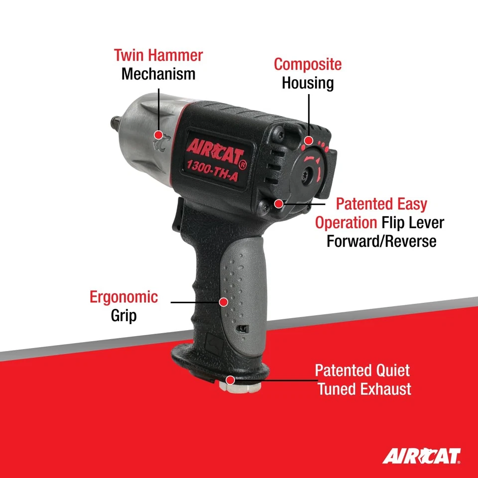 AIRCAT 1300-TH-A 3/8 Composite Impact Wrench,Black & Grey,Small - Image 2 of 4