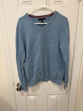 Tommy Hilfiger - Men's - V-Neck Pullover Sweater - Medium - Premium Cotton Blue