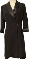 Tahari Arthur S. Levine Dress Sz 2 Satin Lapels Black Glam Executive Chic Career