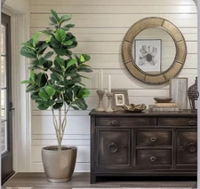 Fiddle Leaf Fig Artificial Tree Faux Floor Plant with Black Planter Pot