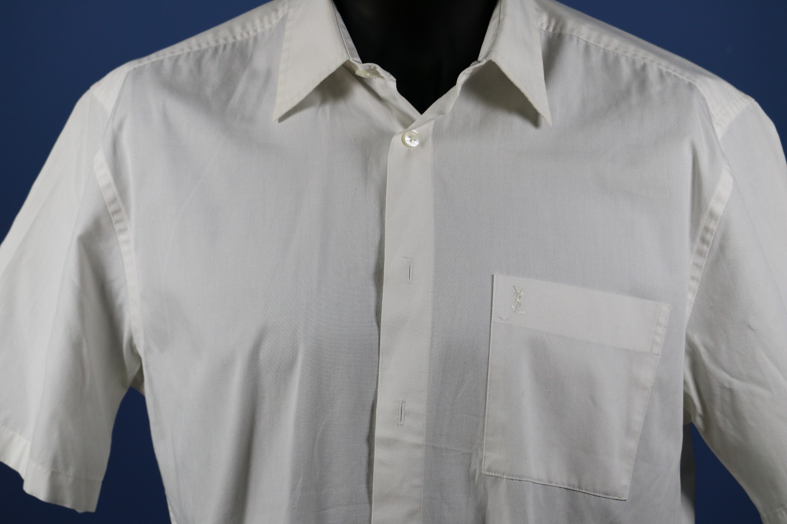 Camicia Vintage Yves Saint Laurent YSL Monogram Bianco Tasca Corta Bottoni Tg M Anni 80