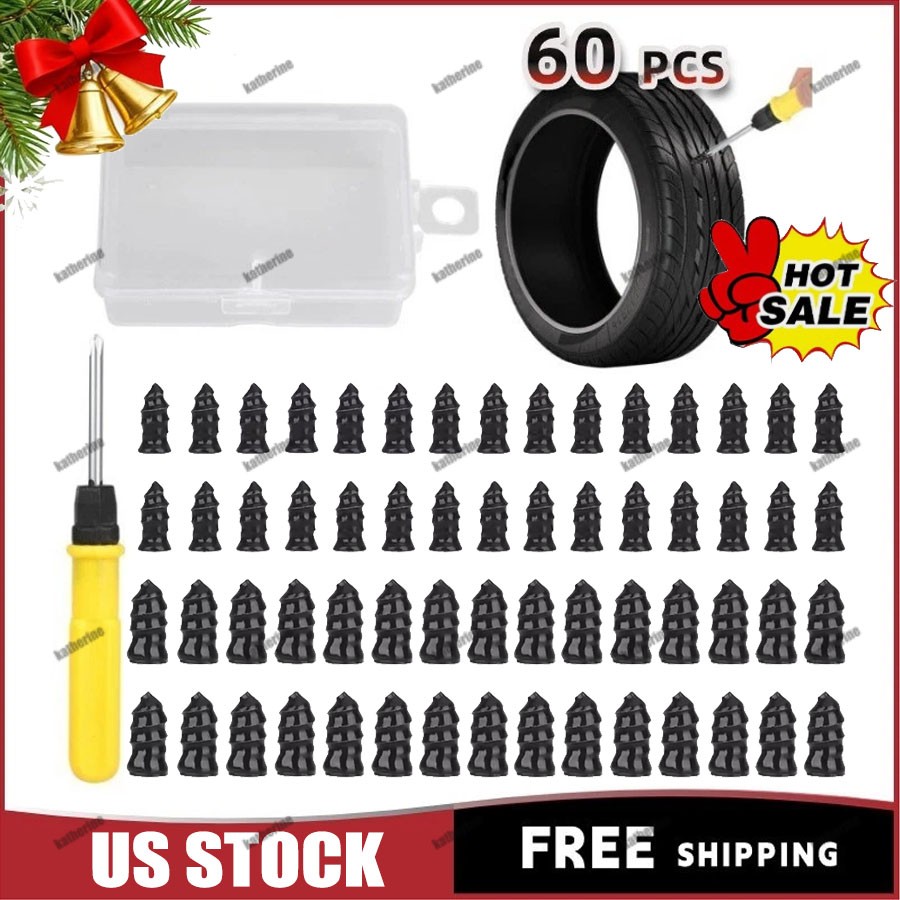 60PCS Car Vacuum Tire Repair Nail Rubber Screw Nails+ Screwdriver Tool Set w/Box