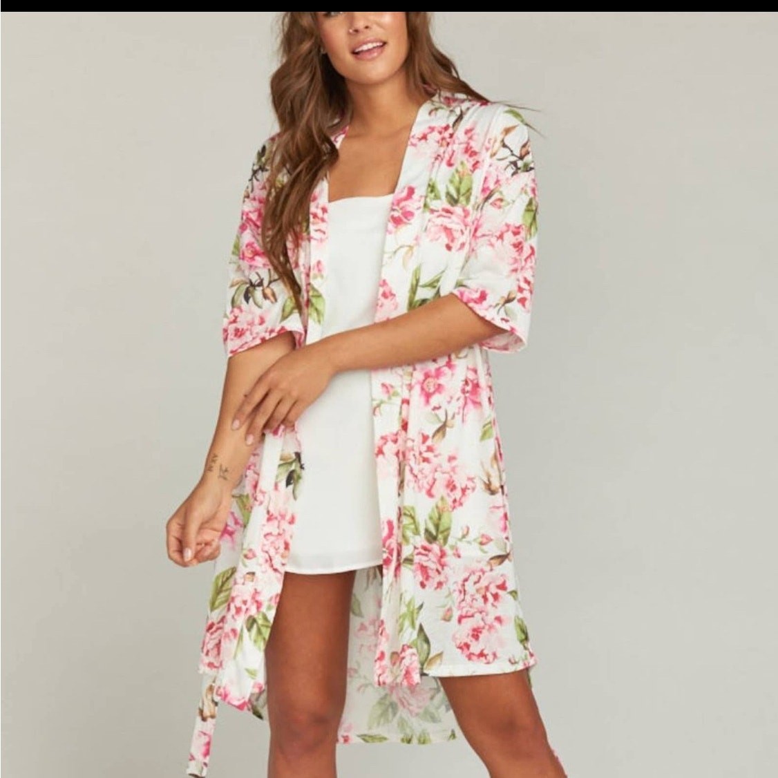 Show Me Your Mumu Brie Floral Robe 0/S Pink & Green Garden Blooms Kimono-Style