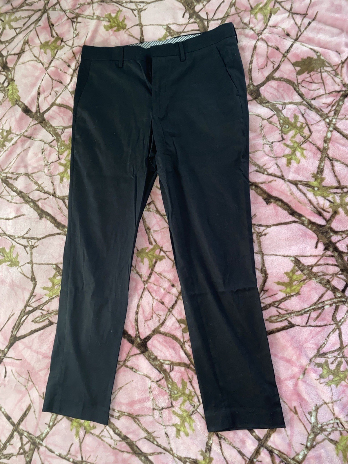 Stretch Slim Fit Black Wool Blend Dress Pants for Men 30x30 with Pocket