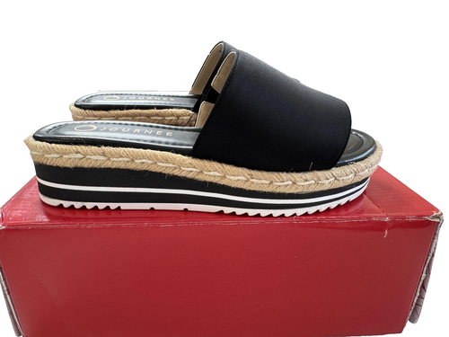 Journee Shoes Womens Size 7 Black Platform Sandals Rosey-WD Slip On Espadrille - Picture 4 of 9
