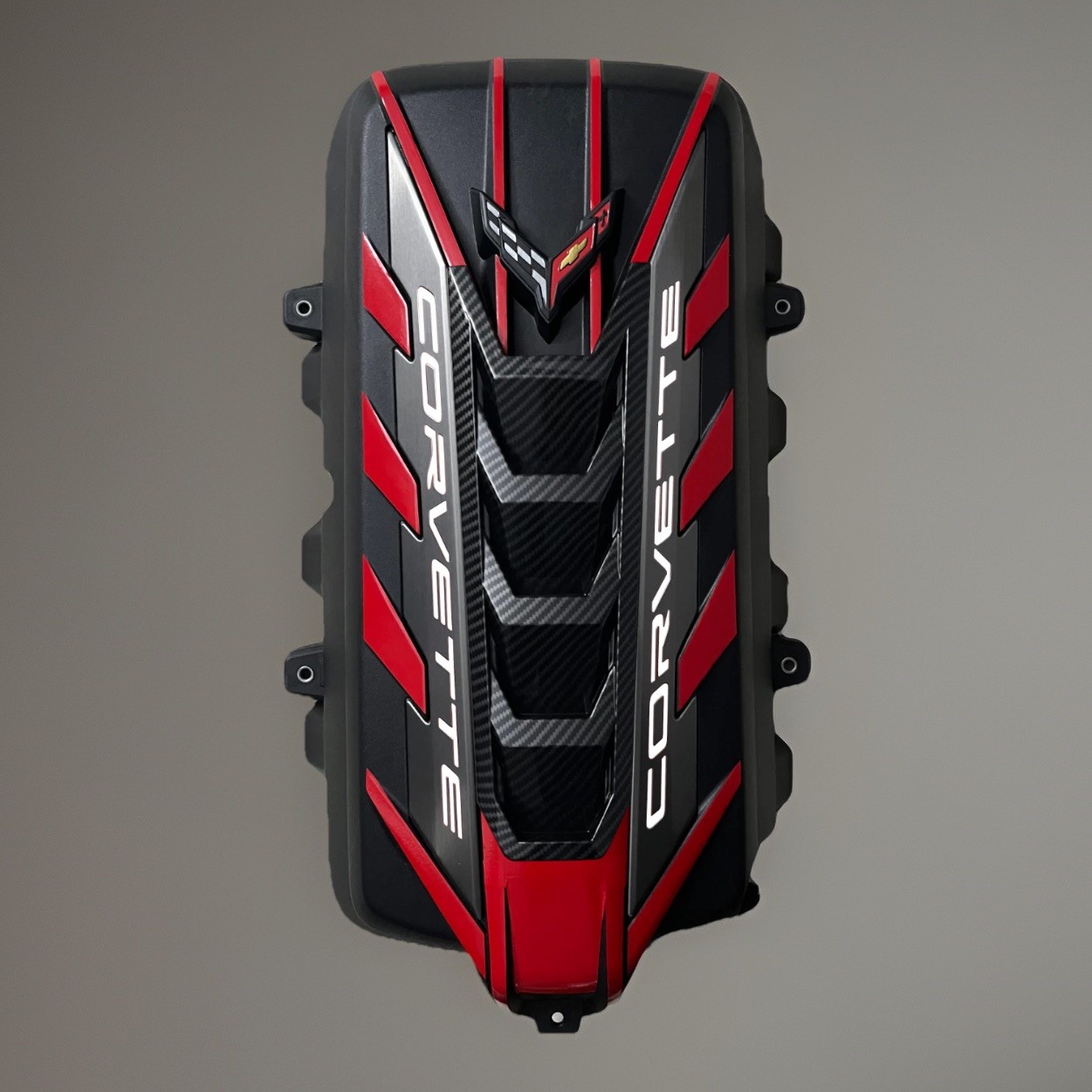 C8 Corvette 6.2L Custom Red & Black Engine Cover, White Letters, ABS CF ...