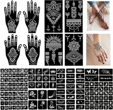 Pack of 12 Henna Temporary Tattoo Stencil Kit - 145Pcs Glitter Airbrush Tattoo S
