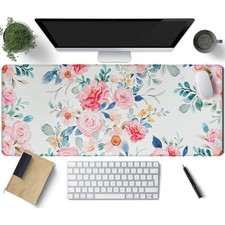 Watercolor Pink Flower Patterns Desk Mat, Large Gaming Mouse Pad Non-Slip Rub...